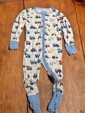 Bamboo Tractor Print Footed One-Piece Pajamas for Kids